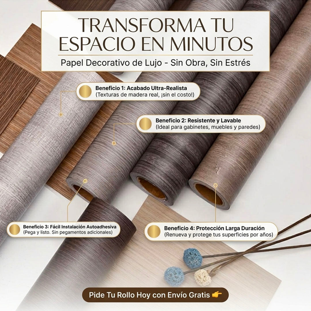 ROLLO PVC PREMIUM AUTOADHESIVO 60CM X 2M – RENUEVA TU HOGAR SIN OBRAS | ENVÍO GRATIS 🇬🇹