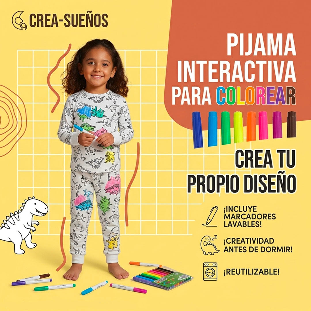 PIJAMA PARA COLOREAR + KIT DE MARCADORES | ENVÍO GRATIS 😎